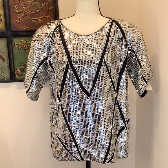 Joseph Le Bon Silk Sequin pearls. showstopper Blouse.Size Small vintage - Picture 1 of 10